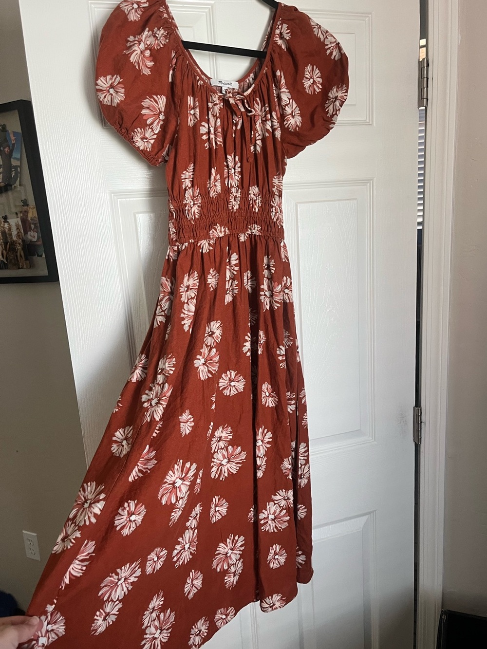 Madewell Rust Red Floral Puff-Sleeve Maxi Dress